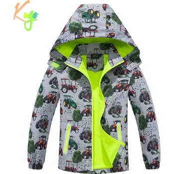 Chlapecká bunda Chlapecká šusťáková bunda zateplená Kugo B2998 šedá (chlapecká podzimní bunda s traktory)