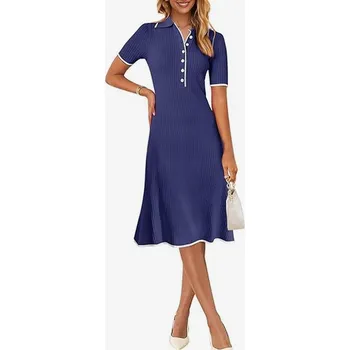 Dámské šaty Dámské šaty s límečkem a krátkým rukávem tmavě modré M