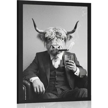 Plakát Dovido Plakát kráva v obleku s doutníkem a whisky