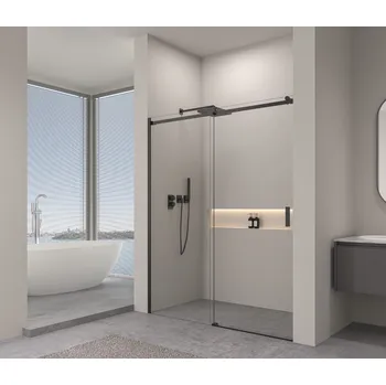 Sprchové dveře Erga Lynn, posuvné sprchové dveře do otvoru 100x195 cm, 8mm čiré sklo, černý profil, ERG-V02-LYNN-D100-CL-BK