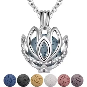 Náhrdelník Aroma difúzní náhrdelník Lotosový květ lávové kameny