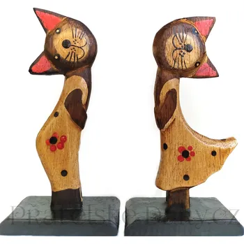 Kočka Kocour Duo soška Dřevo 15cm