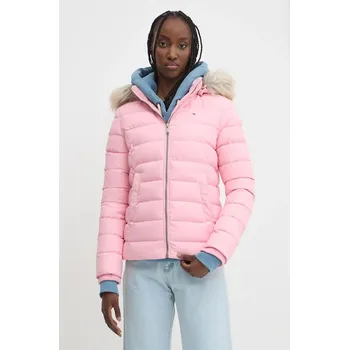 Péřová bunda Tommy Jeans dámská, růžová barva, zimní, DW0DW18312 30X, vel. M
