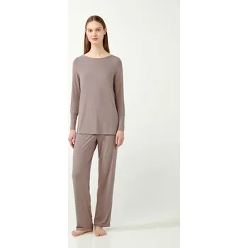 Dámské pyžamo Vamp - Žebrované bambusové pyžamo s manžetovými rukávy 21175 - Vamp gray cloud s