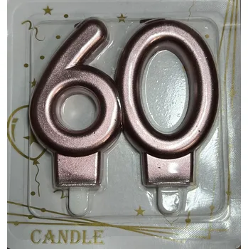 Dortová svíčka MZ Svíčka na dort "60" - čtyři druhy barev Barva: Růžovozlatá