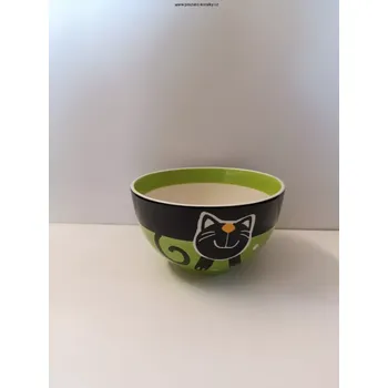 Zelená miska s kočkou (Porcelánová miska zelená)
