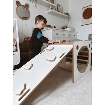 Konferenční stolek Vingo Set 3v1: Skluzavka, prolézačka a stolek s mráčky, bílá