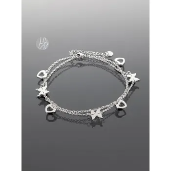 Náramek Prosperk Dvojitý řetízek na nohu motýlek a srdce ocelová S3902