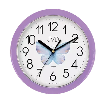 Hodiny JVD Fialové dětské netikající tiché hodiny JVD HP612.D11 s motýlem (dětské hodiny s plynulým tichým chodem)
