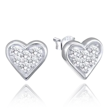 Náušnice MINET Stříbrné náušnice srdíčka se zirkony