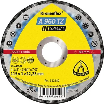 Řezný kotouč Řezný kotouč a960tz 115x1,0 mm, rovný, 25 ks, v plastovém boxu klingspor 322180