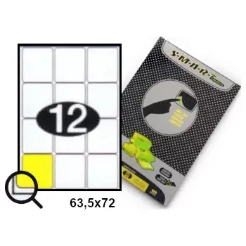 Samolepící etiketa Samolepicí etikety, štítky 63,5x72, papír A4, 100 listů (Samolepící papír do tiskárny A4 - velikost etiket 63,5x72 - balení 100 archů - SMART)