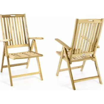 2x dřevěná skládací židle s nastavitelným sklonem opěradla, s područkami