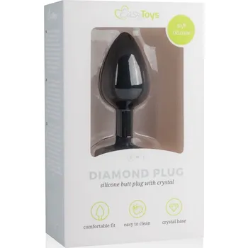 Vibrátor Easytoys Diamond - anální kolík s bílým kamínkem (malý) - černý
