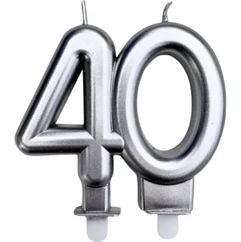 Dortová svíčka MZ Svíčka na dort "40" - pět druhů barev Barva: Stříbrná