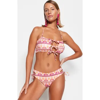 Dámské plavky Trendyol Etnický Vzor Vázaný Normální Noha Bikiny Spodní Díl Trendyol oranžová | růžová 2322049