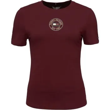 Dámské tričko Dámské triko Tommy Hilfiger SLIM NAUTICAL GRAPHIC L Vínová, Bílá