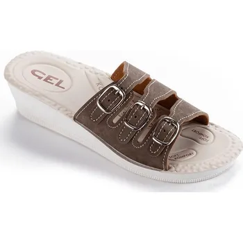 Dámské pantofle Dámské anatomické páskové pantofle na klínku hnědé vel. 40