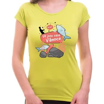 Pánská móda Tričko - Vánoční Kapr masakr, Barva látky Limetková zelená (Pouze Dámsky střih!), Střih Dámsky, Velikost XS