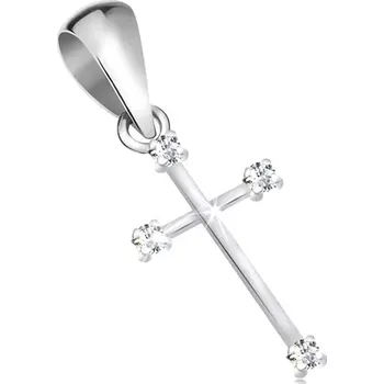 Přívěsek Přívěsek z bílého 14K zlata - křížek s úzkými rameny a čirými diamanty