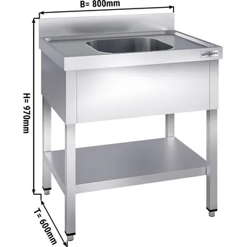 Kuchyňská skříňka G.Gastro Dřezová skříňka PREMIUM z nerezové oceli - se spodní policí - 0,8 m - 1 dřez - D 40 x Š 40 x H 25 cm