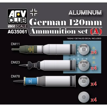 Plastikový model AFV Club 1/35 German 120mm Ammunition Set (A)-Aluminium