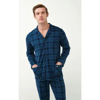 Pánské pyžamo Vamp - Kárované pyžamo s knoflíky 21622 - Vamp blue xl