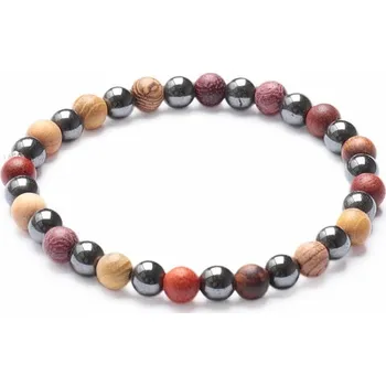 Náramek Náramek z dřevěných korálků a korálků hematitu obvod cca 16 až 22 cm