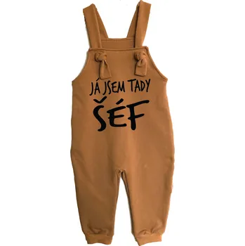 Dětské rostoucí lacláče - Já jsem tady šéf!, Barva látky hnedá, Střih Dětský, Velikost 62-68