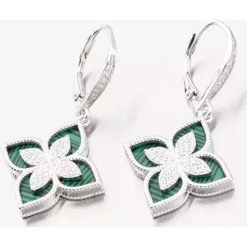 Náušnice Dámské náušnice stříbro 925 zirkon květy se a s malachitem PKL-2173
