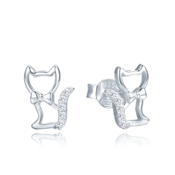 Náušnice 1525 MINET Stříbrné náušnice kočky s bílými zirkony