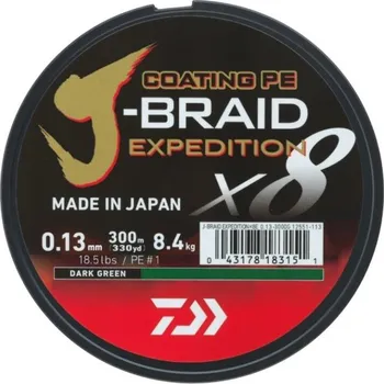 DAIWA - Šňůra J-Braid Expedition X8 Dark green - 0,18mm, 12,3kg - Návin