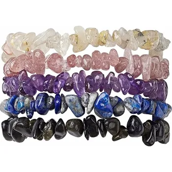 Náramek Sada pěti náramků - lapis lazuli, ametyst, sagenit, obsidián a jahodový křišťál obvod cca 16 až 22 cm