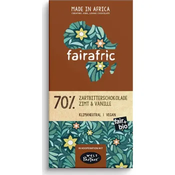 Čokoláda Fairafric Bio hořká čokoláda se skořicí a vanilkou, vyrobená v Ghaně, 80 g