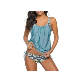 Dámské oblečení Durio tankiny push up plavky tyrkysové s květinami 44