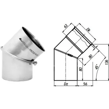 Kouřovod Karl Koleno regulované 45°/ 180mm (síla 1mm) - nerez