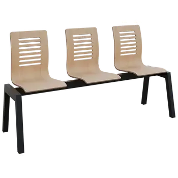 CARMEN 3, dřevěná lavice do čekárny, 3-sedák, dub bělený, kostra černá