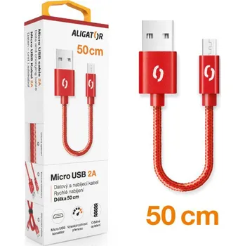 Datový kabel Datový kabel ALIGATOR PREMIUM 2A, Micro USB 50cm červený