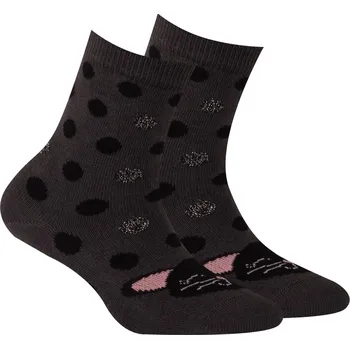 Dívčí ponožky se vzorem WOLA KOČIČKA, PUNTÍČKY šedé Velikost: 21-23