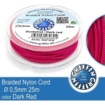 Nit Braided NYLON (splétaná nit na náramky) GRIFFIN síla nitě 0,5mm cívka 25m. Barva Dark Red
