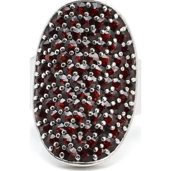 Prsten Stříbrný prsten oválný s českým granátem Ella - 64, Rhodiování