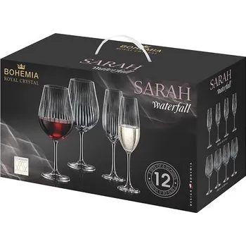 Sklenice Bohemia Royal Crystal SARAH WATERFALL Sada sklenic na víno 12 ks