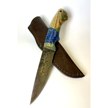 Kuchyňský nůž Umělecké nože Ručně kovaný damaškový nůž, bříza/stabilizované dřevo KAZ13