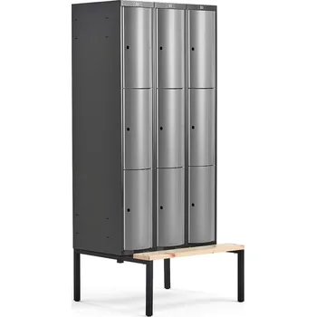 Šatní skříň Boxová šatní skříň CURVE, 3 sekce, 9 boxů, 2120x900x550 mm, lavice, šedé dveře