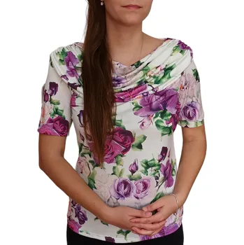 Dámská halenka Halenka Ina bílá s fialovými květy styl voda Velikost Ina: 40