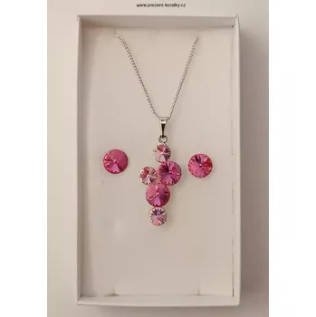 Souprava šperků Sada šperků s růžovými SW kamínky (Růžová souprava šperků)