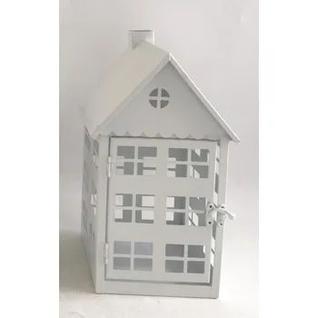 Lucerna Kovová lucerna domek bílá 17x17x31 cm