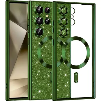 Pouzdro na mobilní telefon Kryt Samsung Galaxy A35 5G Techsuit Luxury Glitter MagSafe - tmavě zelený