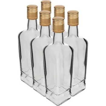 Sklenice Láhev 500ml hranatá + uzávěr, 6ks