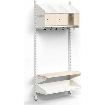 Věšák Šatní stěna ENTRY, nástěnná, lavice, 3 dřevěná dvířka, 1800x900x300 mm, bílá/bříza